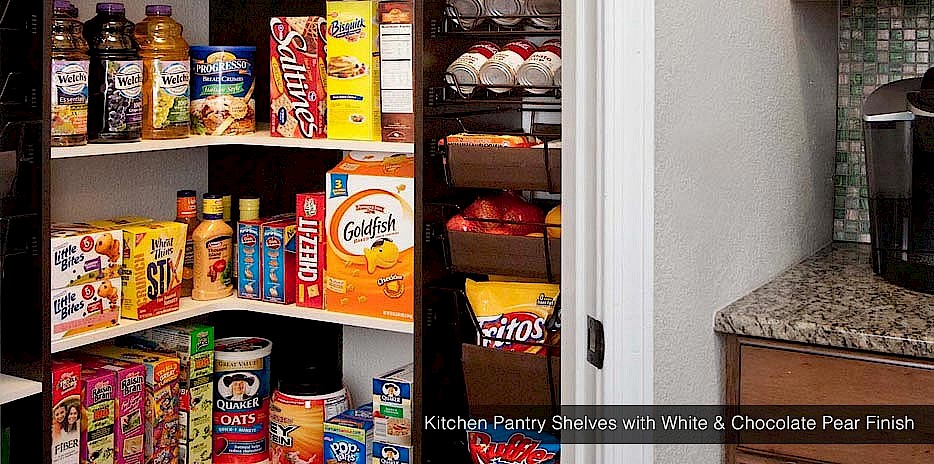 Our custom kitchen shelves are perfect for stashing quick snacks and favorite healthy treats!