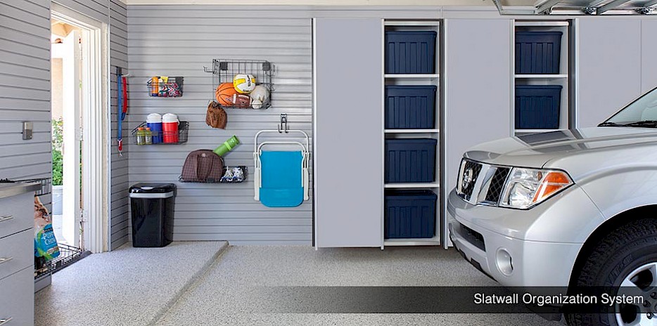 Hang sports equipment, beach chairs and more with our slatwall organization system.