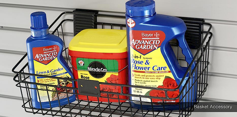 This basket for the slatwall system is a great way to keep like products together.